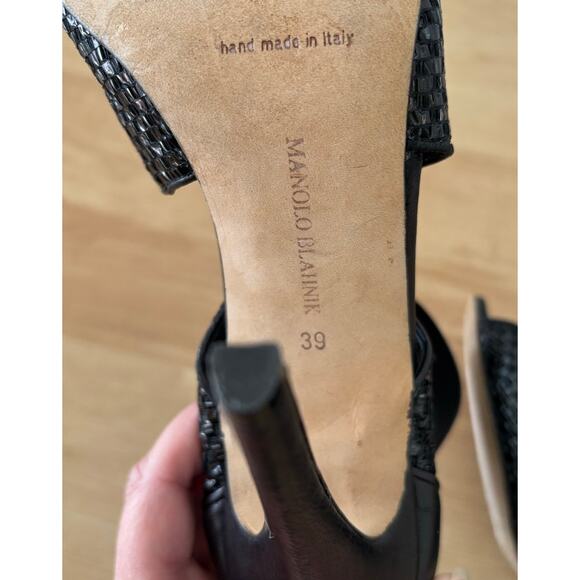 MANOLO BLAHNIK Black Patent Leather Woven Terreo High Heel Sandals $995 EU 39 - Picture 8 of 12